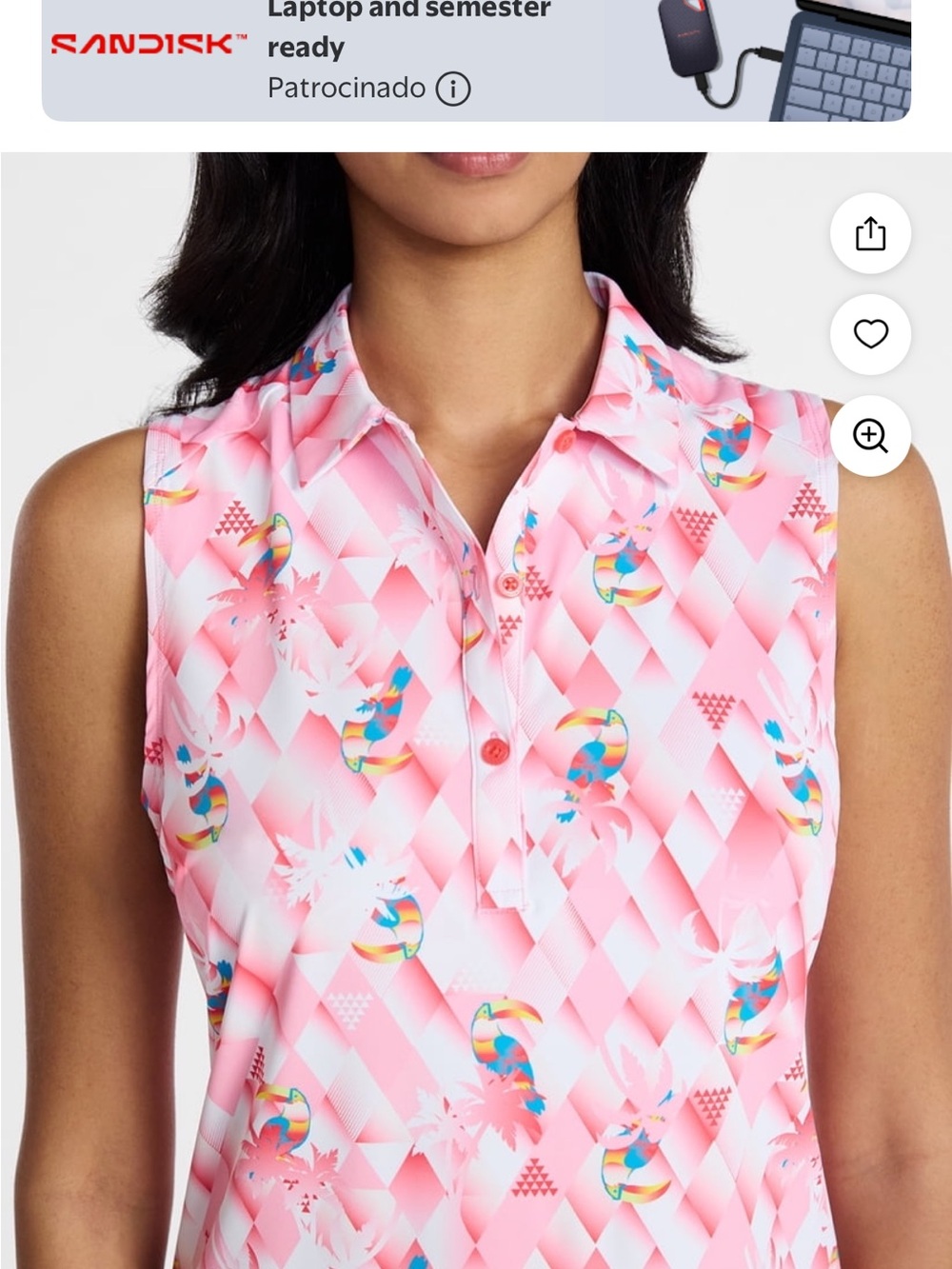 Women's Pink Sleeveless Printed Polo Camisole